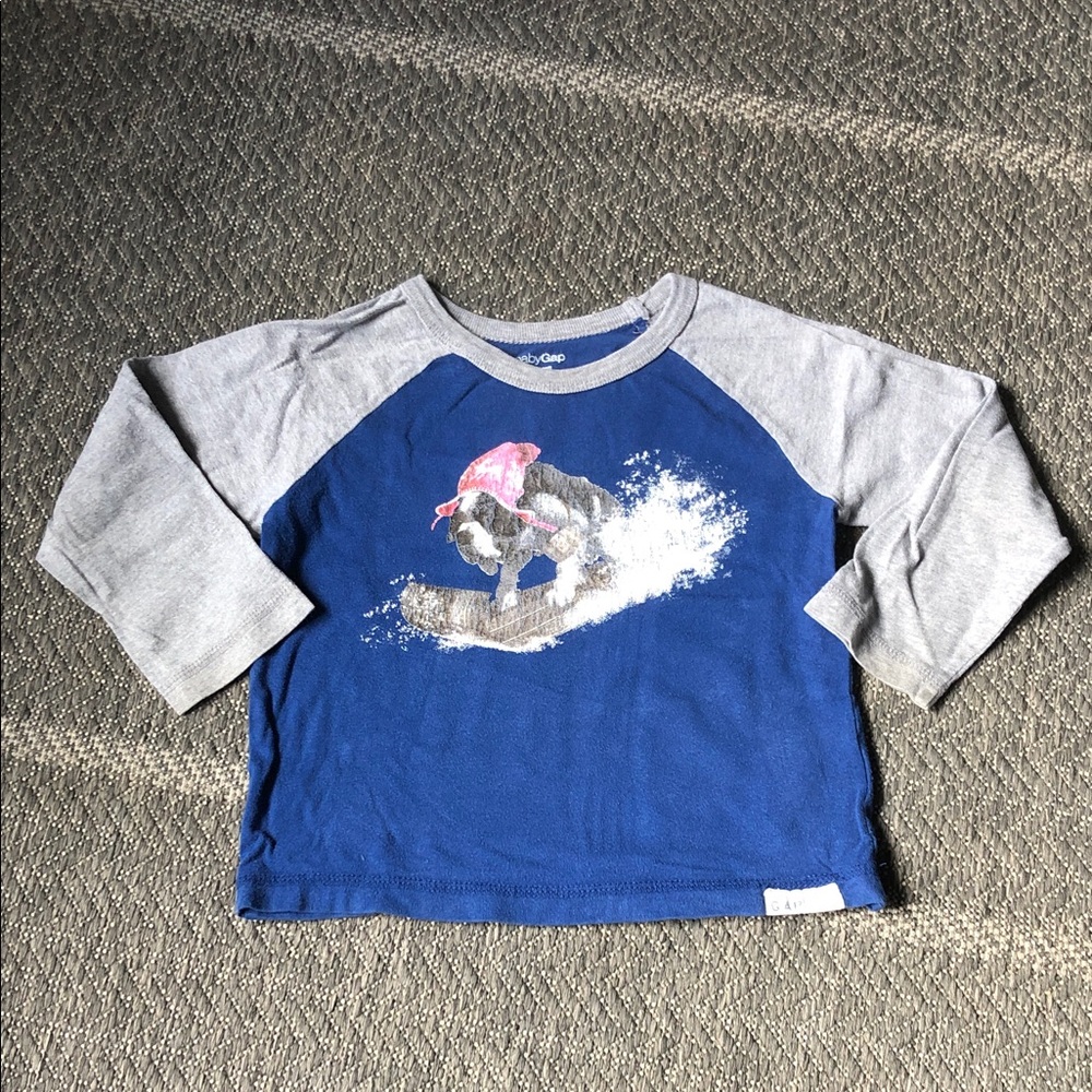 GAP Blue & Gray Raglan Snowboard Graphic Long Sleeve Tee
